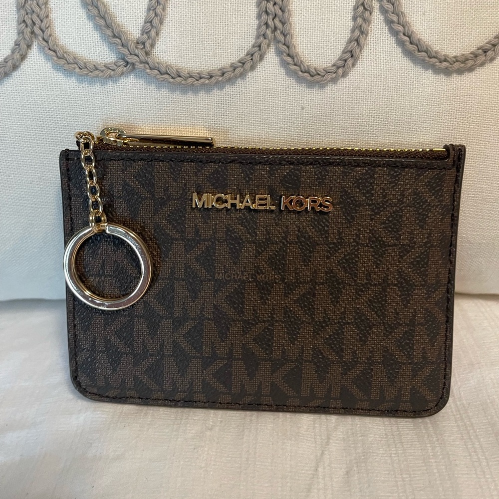 MK saffiano leather coin, key and id card holder